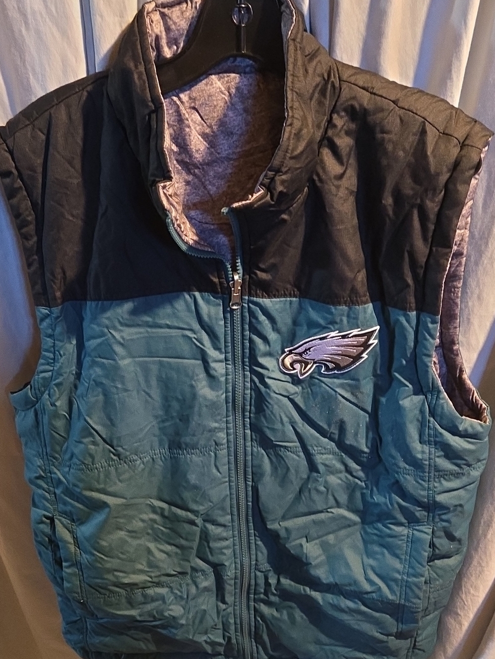 Men's Teal and Black Reversable Puffer Vest with Team Patch